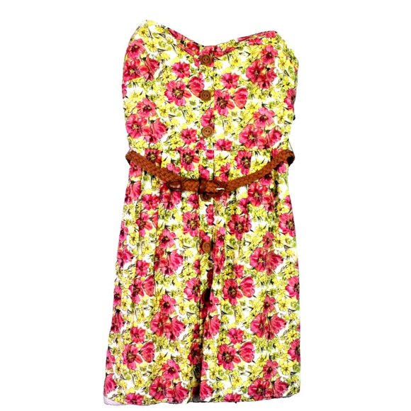 City Triangles Dresses & Skirts - City Triangles Dress Women Size 5 Strapless Cottagecore Pink Floral Belted Teen